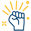 Image of a blue cartoon fist with yellow cartoon lines coming out of it.