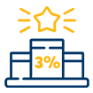 Cartoon image of three boxes with 3% written in the middle box.