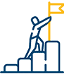 Cartoon image of a person climbing up stairs with a yellow flag.