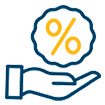 Image of a blue cartoon hand with a yellow percentage sign above it.