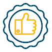 Blue cartoon image of a circle with a yellow thumbs up in the middle.