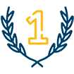 Image of a blue cartoon wreath surrounding a yellow number one.