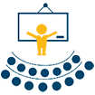 Image of a yellow cartoon person in front of a white board.