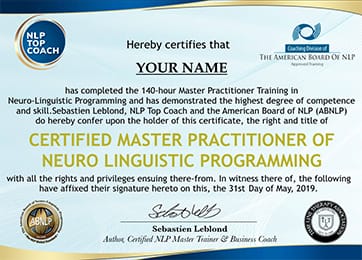 Image of a certification from NLP Top Coach.