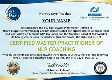 Image of a certification from NLP Top Coach.