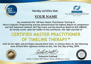 Image of a certification from NLP Top Coach.