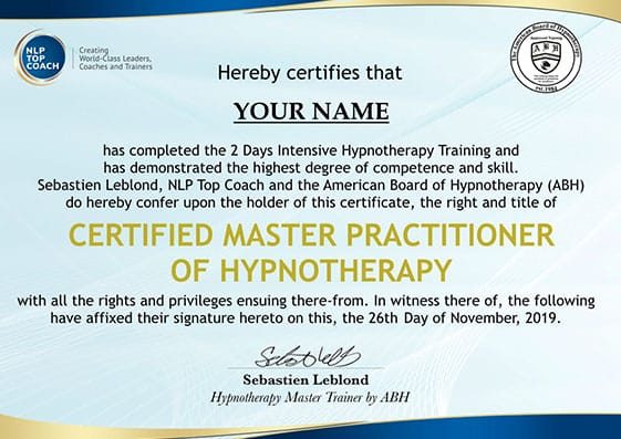 Image of an NLP Top Coach certification.