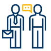 Cartoon graphic of two people in a corporation.