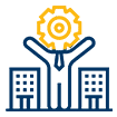 Graphic of a cartoon person between two buildings.