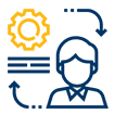 Cartoon image of a blue person with a yellow cog next to them.