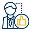 Blue cartoon person with a yellow thumbs up next to them.