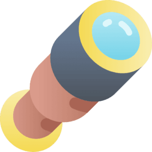 Cartoon graphic of a telescope.
