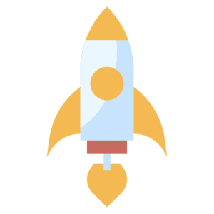 Cartoon graphic of a rocket ship.