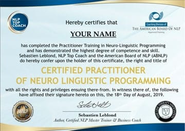 Image of an NLP Top Coach certification.