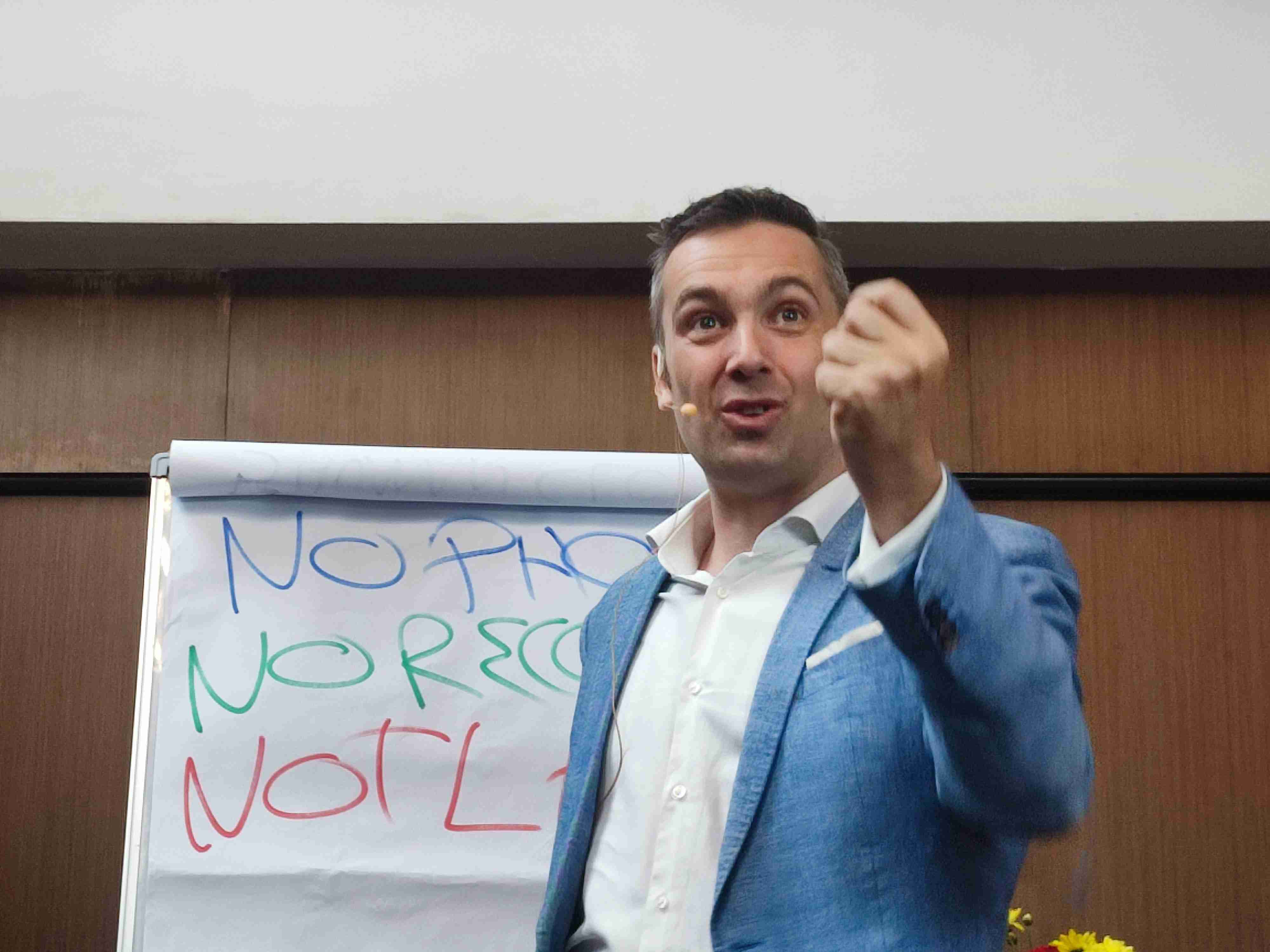 NLP techniques being taught by Sebastien Leblond to a group of trainees in an NLP Top Coach training session.
