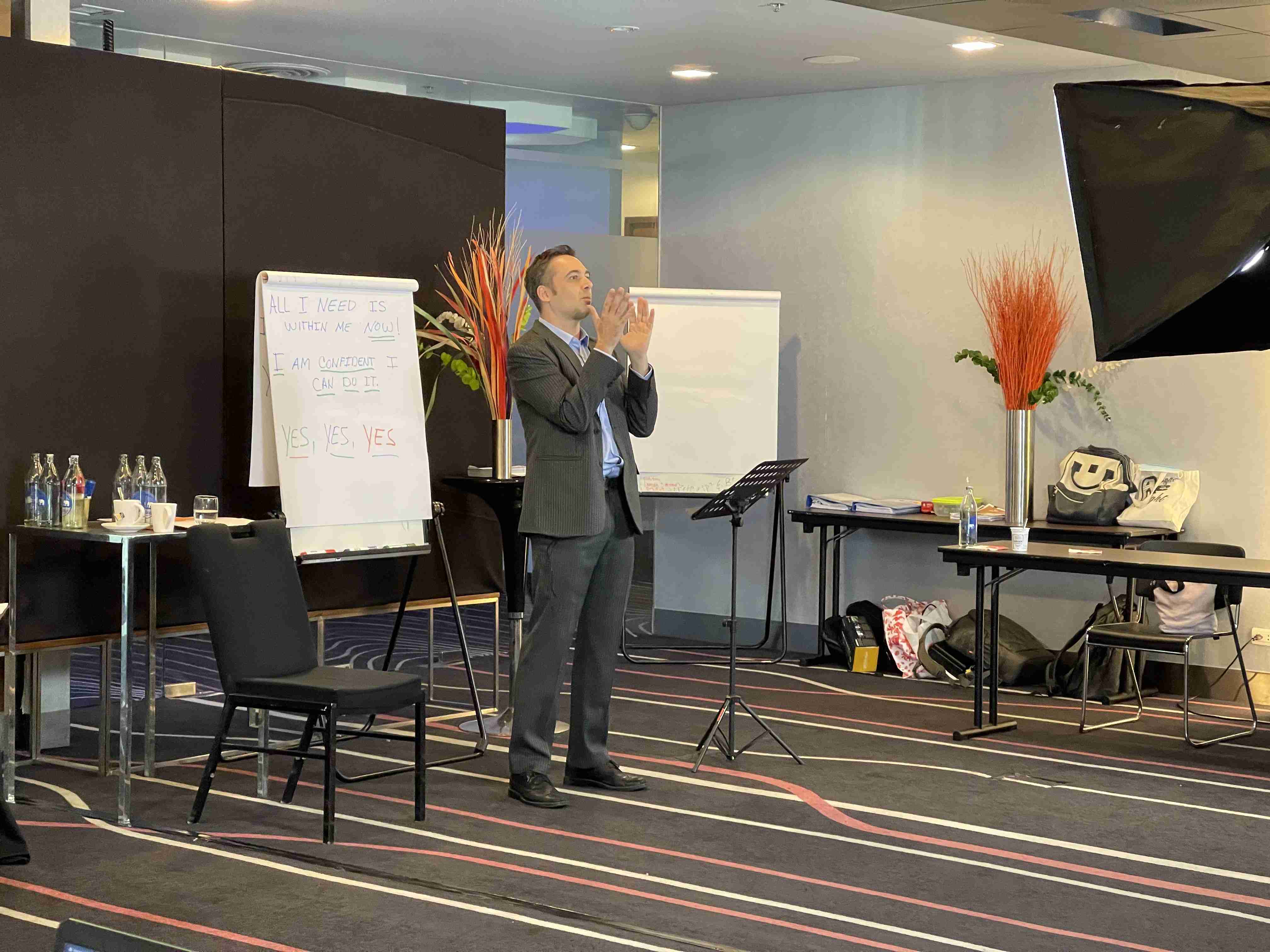 Sebastian Leblond teaching the swish technique to a class of NLP Practitioner trainees.